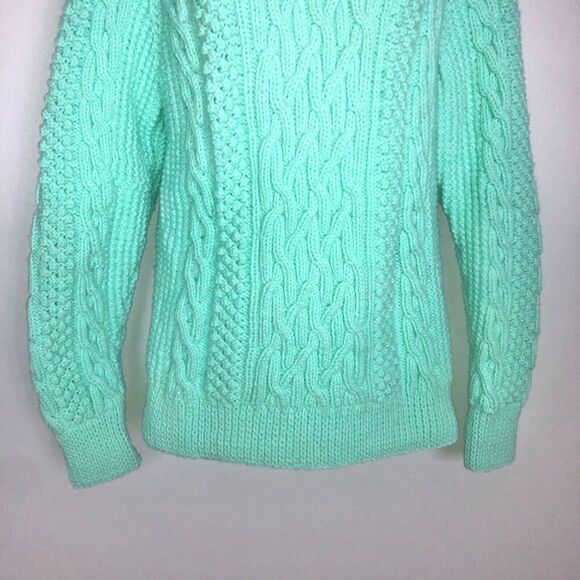Womens Small Sweater Handmade Cable Knit Pullover Thick Mint Green NEW - Picture 5 of 7